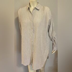 Elegant Lightweight Striped Swim Coverup Shirt Dress